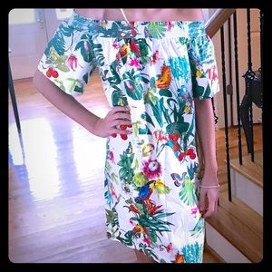 J Crew off the shoulder tropical print dress